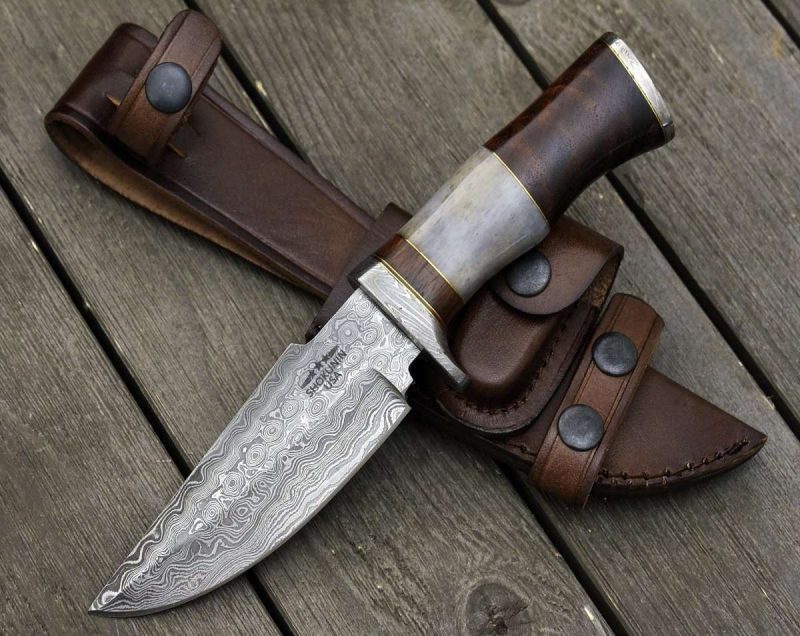 shokunin usa hunting knife champion damascus hunting utility knife with exotic rosewood and bone handle 41588762968277