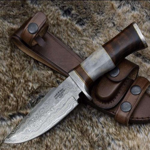 shokunin usa hunting knife champion damascus hunting utility knife with exotic rosewood and bone handle 41588767129813