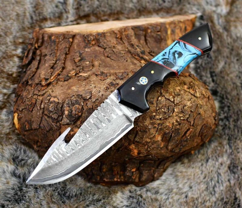 shokunin usa hunting knife evoke damascus knife with horn turquoise handle 41588793016533