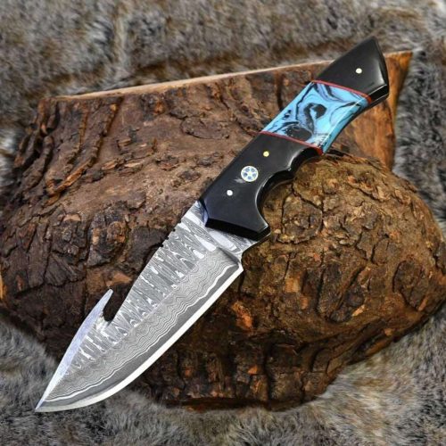 shokunin usa hunting knife evoke damascus knife with horn turquoise handle 41588797178069