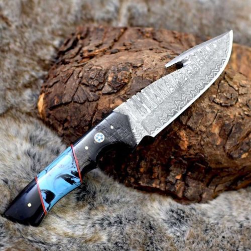 shokunin usa hunting knife evoke damascus knife with horn turquoise handle 41588800061653