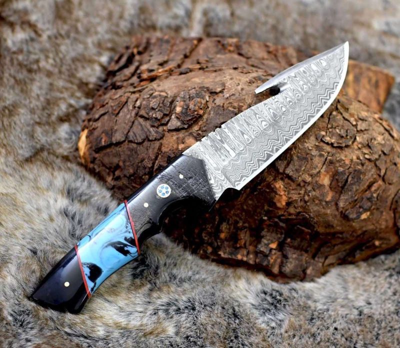 shokunin usa hunting knife evoke damascus knife with horn turquoise handle 41588800061653