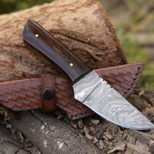 shokunin usa hunting knife legacy damascus skinning knife with exotic wenge wood handle 41588790165717