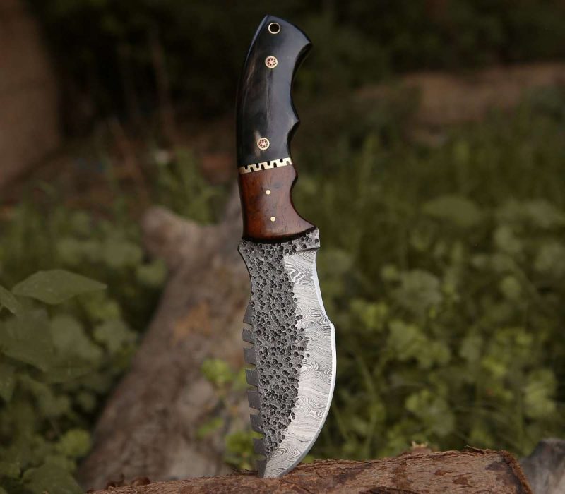 shokunin usa hunting knives crest damascus tracker knife with exotic rose wood and horn handle 41588761919701