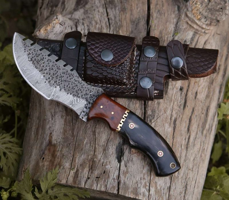 shokunin usa hunting knives crest damascus tracker knife with exotic rose wood and horn handle 41588762771669