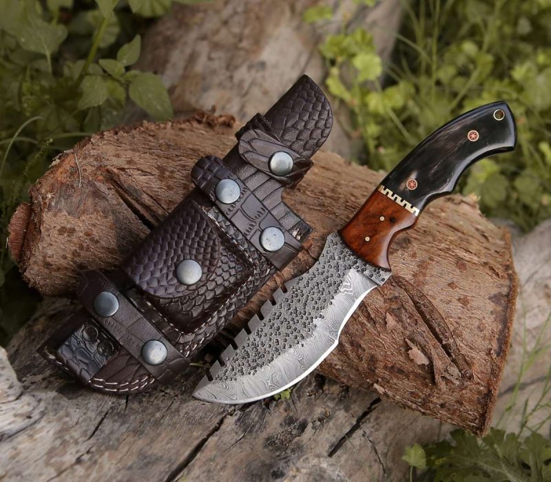 shokunin usa hunting knives crest damascus tracker knife with exotic rose wood and horn handle 41588763230421