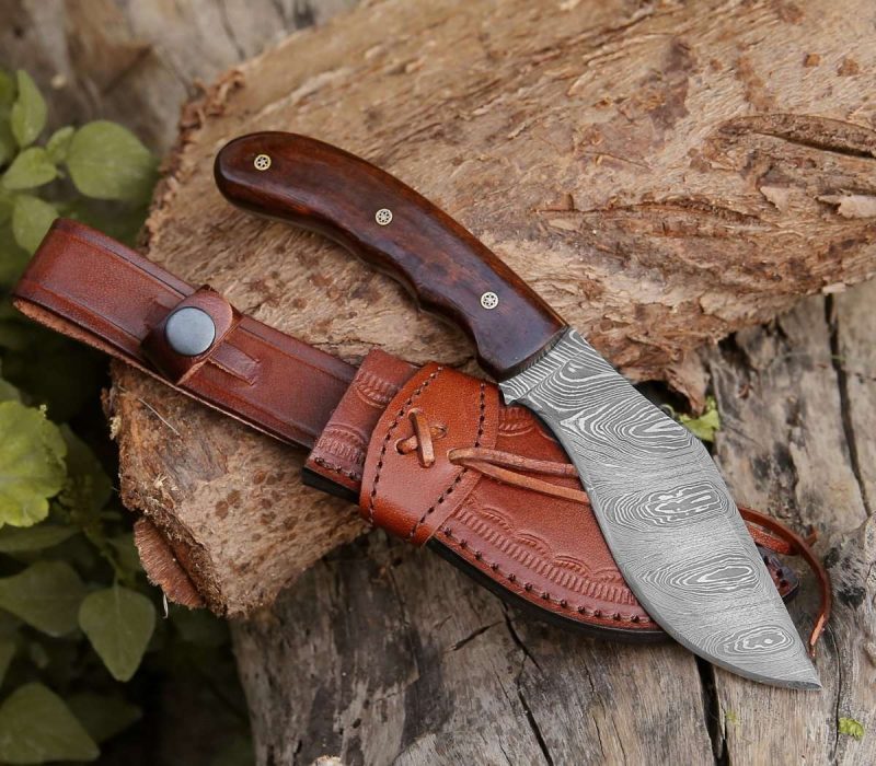 shokunin usa hunting knives huntsman damascus kukri knife with exotic rose wood handle 41588782137557