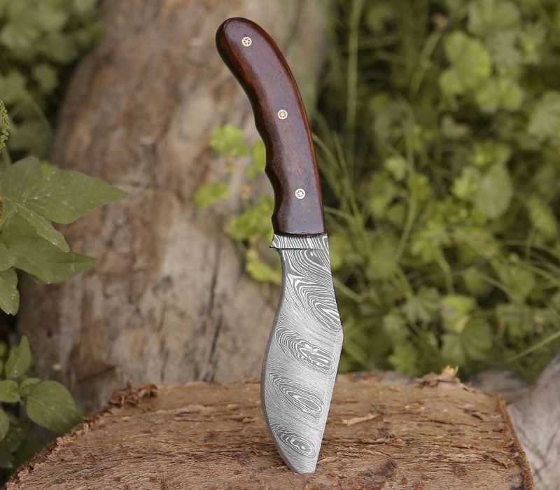 shokunin usa hunting knives huntsman damascus kukri knife with exotic rose wood handle 41588783055061