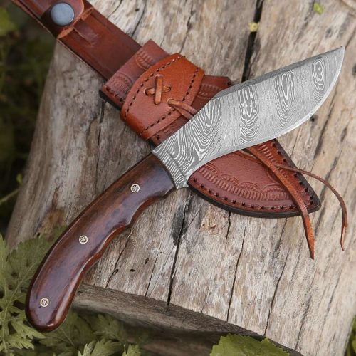 shokunin usa hunting knives huntsman damascus kukri knife with exotic rose wood handle 41588783448277