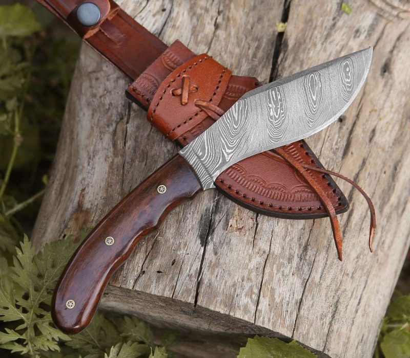 shokunin usa hunting knives huntsman damascus kukri knife with exotic rose wood handle 41588783448277