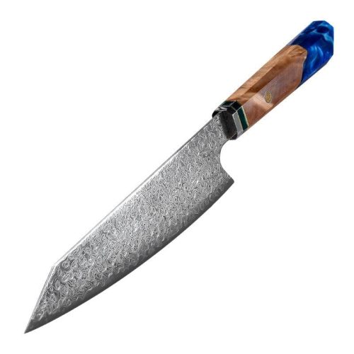 shokunin usa kritsuke knife blue brilliance damascus kiritsuke chef s knife with exotic olive wood handle sheath 41588767555797