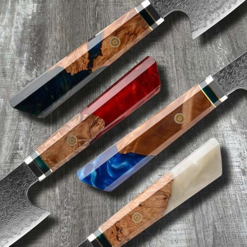 shokunin usa kritsuke knife brilliance damascus kiritsuke chef s knife with exotic olive wood handle sheath 41588766572757