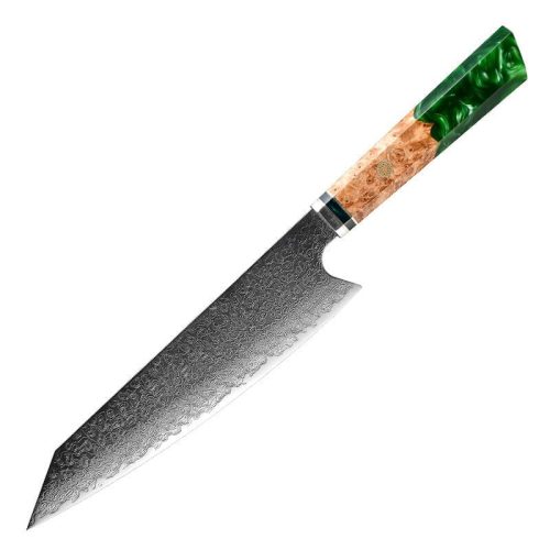 shokunin usa kritsuke knife green brilliance damascus kiritsuke chef s knife with exotic olive wood handle sheath 41588770111701