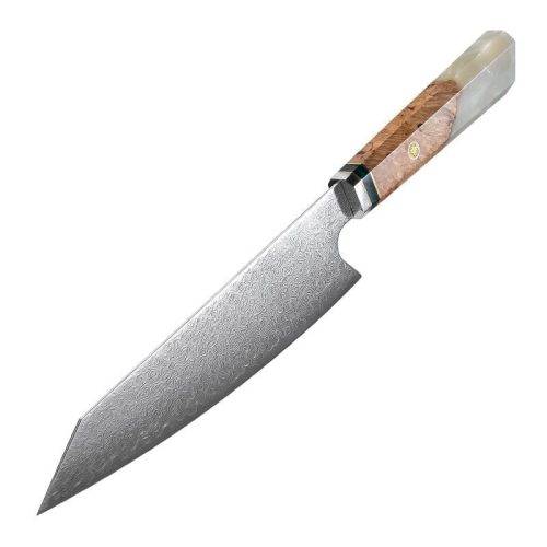 shokunin usa kritsuke knife white brilliance damascus kiritsuke chef s knife with exotic olive wood handle sheath 41588767260885