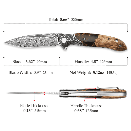 shokunin usa pocket knife demeter vg10 damascus pocket knife with exotic olive burl resin handle 41588763459797