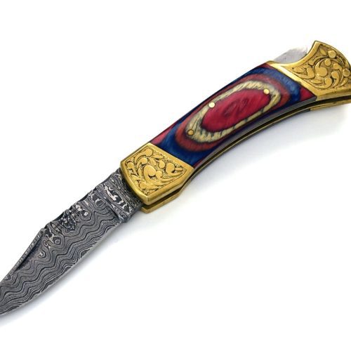 shokunin usa pocket knife expedition damascus pocket knife with pakka wood handle 41588790690005