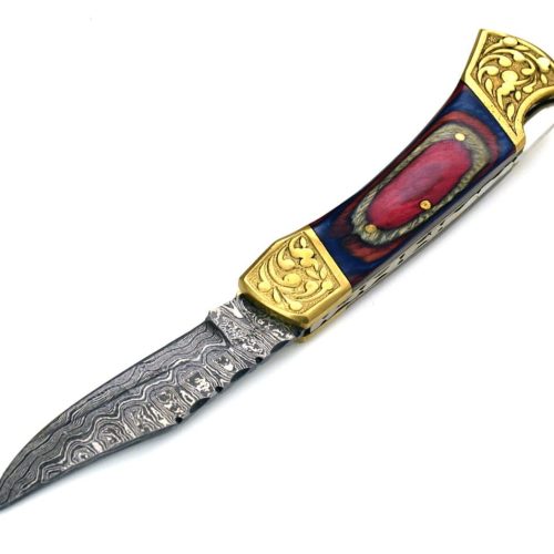 shokunin usa pocket knife expedition damascus pocket knife with pakka wood handle 41588797243605