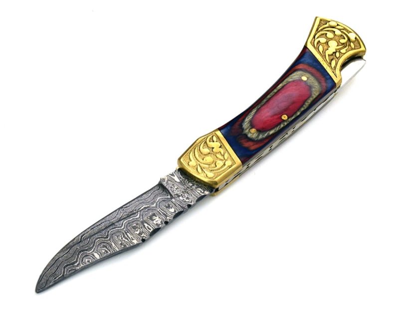 shokunin usa pocket knife expedition damascus pocket knife with pakka wood handle 41588797243605