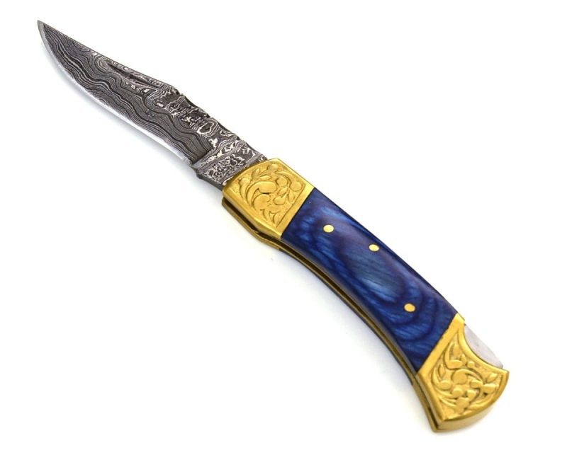 shokunin usa pocket knife expedition damascus pocket knife with pakka wood handle 41588797538517