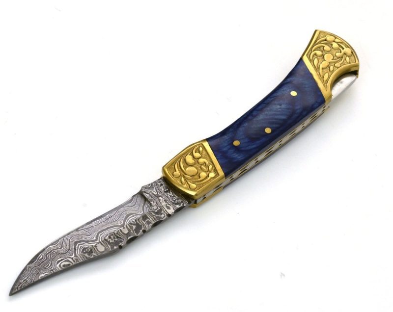 shokunin usa pocket knife expedition damascus pocket knife with pakka wood handle 41588799078613