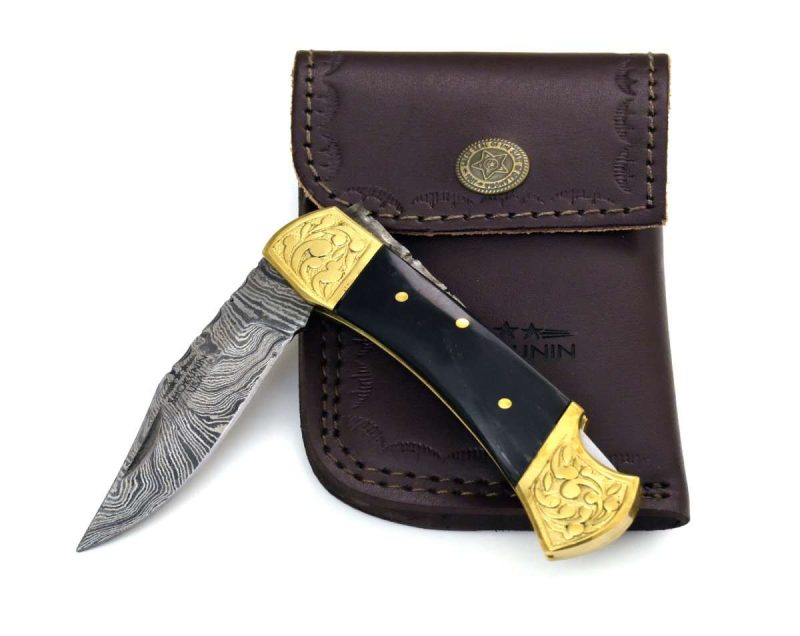 shokunin usa pocket knife expedition damascus pocket knife with pakka wood handle 41588799307989