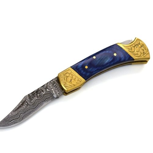 shokunin usa pocket knife expedition damascus pocket knife with pakka wood handle 41588799930581