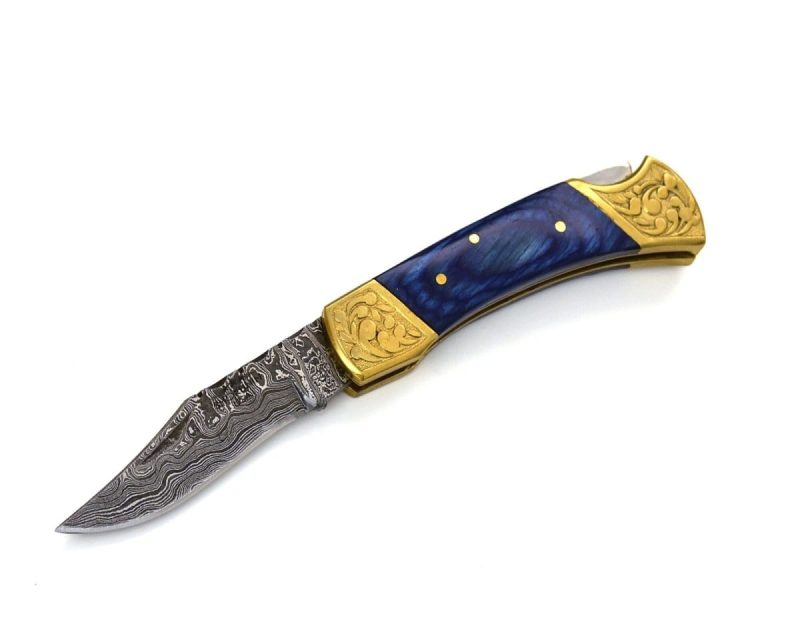 shokunin usa pocket knife expedition damascus pocket knife with pakka wood handle 41588799930581