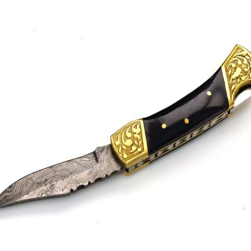 shokunin usa pocket knife expedition damascus pocket knife with pakka wood handle 41588801470677