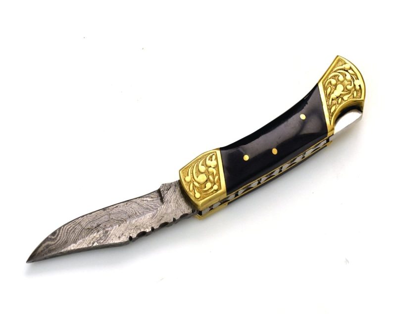 shokunin usa pocket knife expedition damascus pocket knife with pakka wood handle 41588801470677