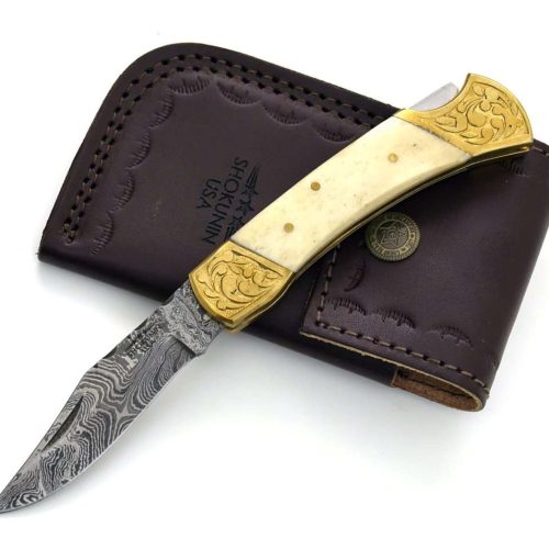 shokunin usa pocket knife ivory expedition damascus pocket knife with pakka wood handle 41588799471829