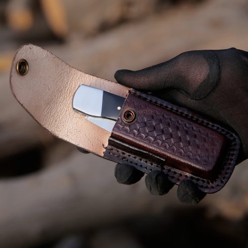 shokunin usa pocket knife pocket knife with exotic bull horn handle sheath personalized 41588788035797