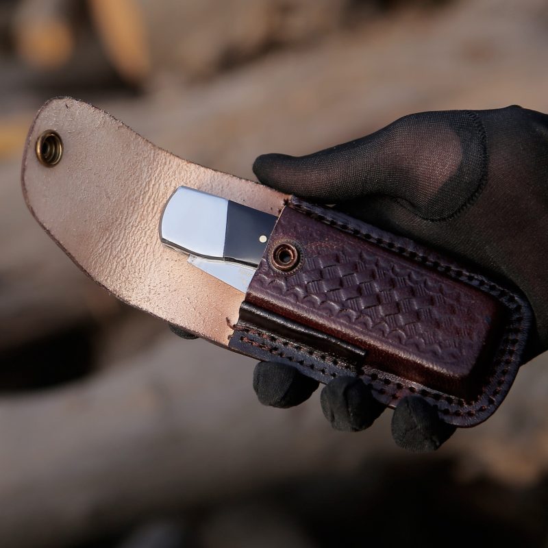 shokunin usa pocket knife pocket knife with exotic bull horn handle sheath personalized 41588788035797