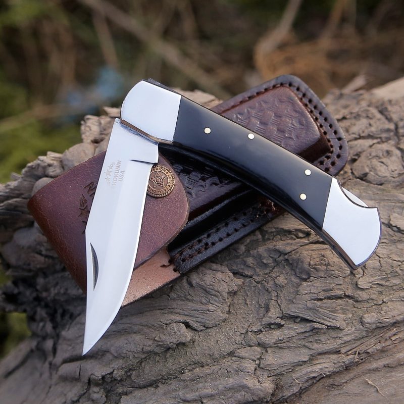 shokunin usa pocket knife pocket knife with exotic bull horn handle sheath personalized 41588796522709