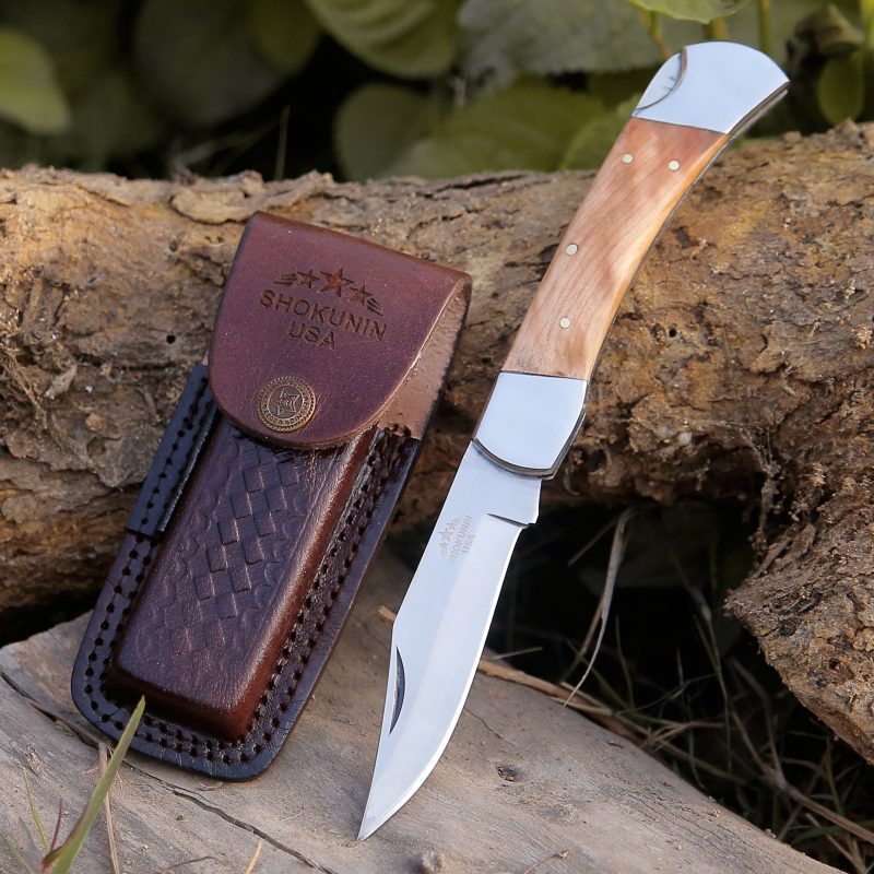 shokunin usa pocket knife pocket knife with exotic olive wood handle sheath personalized 41588796489941