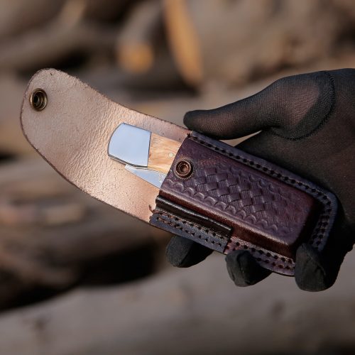 shokunin usa pocket knife pocket knife with exotic olive wood handle sheath personalized 41588796850389