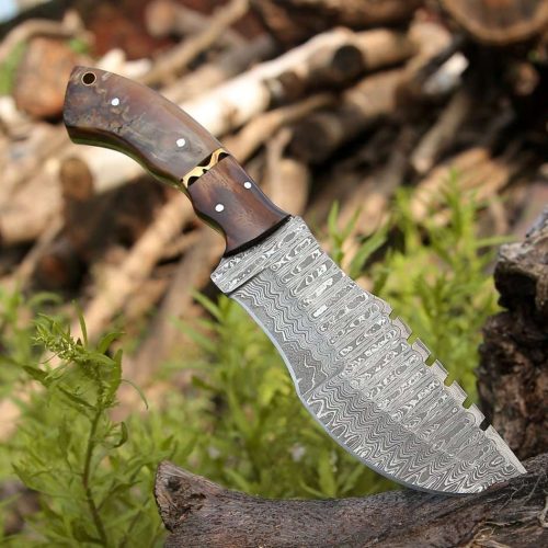 shokunin usa utility knife blast damascus tracker knife with ram horn handle 41588769390805