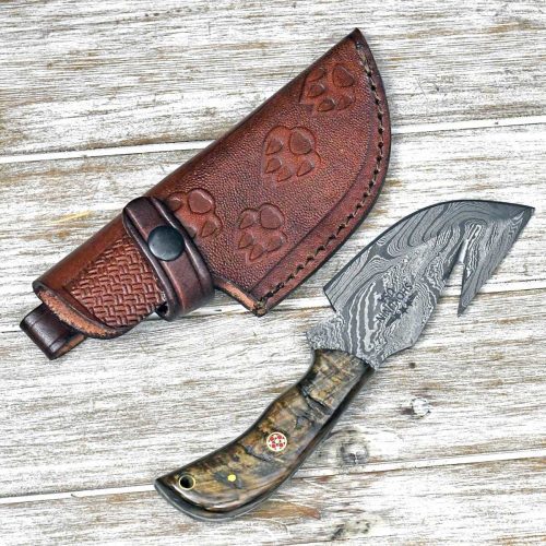 shokunin usa utility knife cyclone damascus gut hook knife with ram horn handle 41588762837205