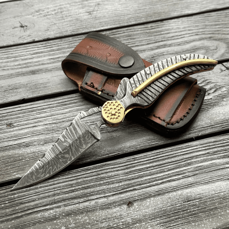 shokunin usa utility knife elegance handmade personalized damascus folding hunting knife with damascus handle 41588788986069