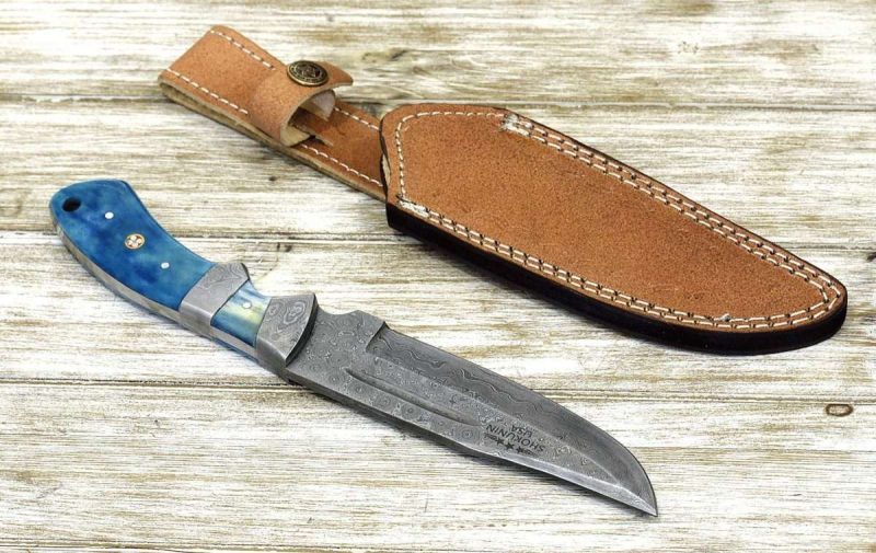 shokunin usa utility knife enforcer damascus bowie knife with bone handle 41588780499157