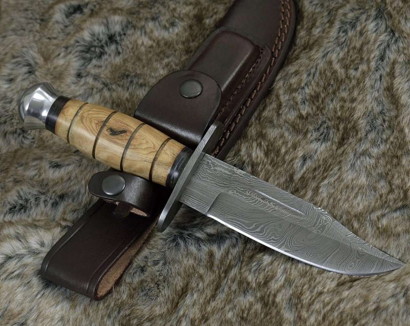 shokunin usa utility knife frontier damascus military knife with exotic olive wood handle 41588787871957