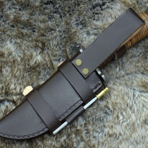 shokunin usa utility knife fusion damascus hunting knife with stacked leather handle 41588781646037