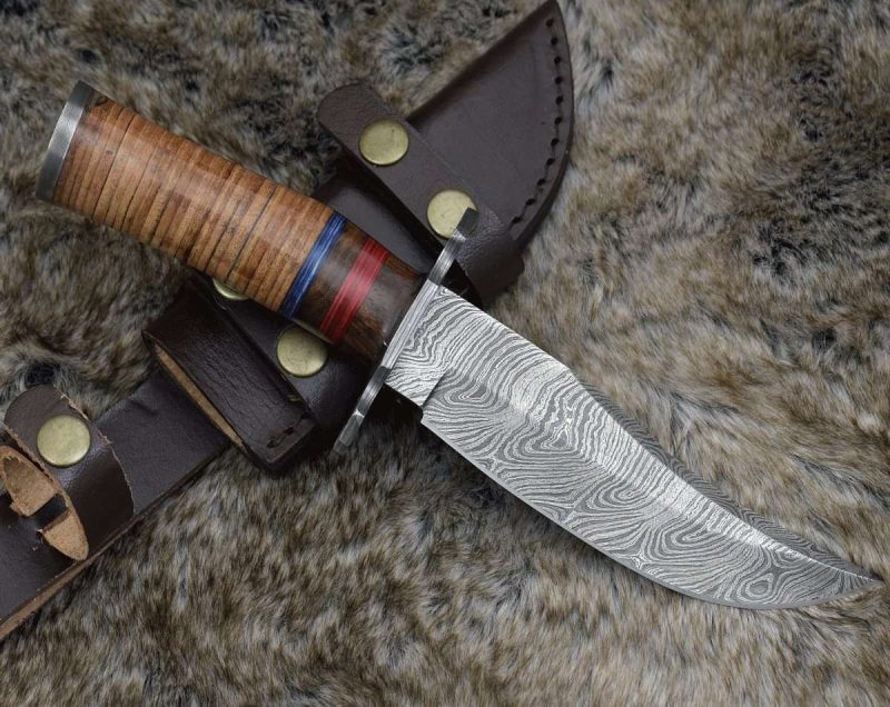 shokunin usa utility knife fusion damascus hunting knife with stacked leather handle 41588781744341