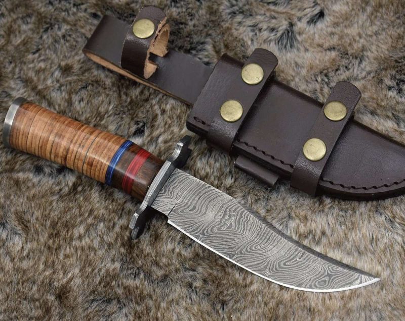 shokunin usa utility knife fusion damascus hunting knife with stacked leather handle 41588783087829