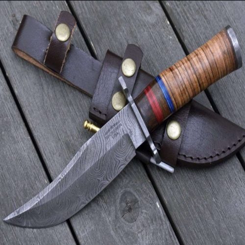 shokunin usa utility knife fusion damascus hunting knife with stacked leather handle 41588784431317