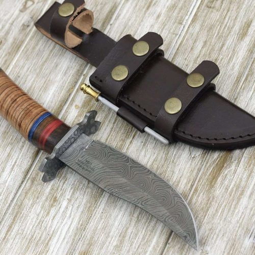 shokunin usa utility knife fusion damascus hunting knife with stacked leather handle 41588790362325