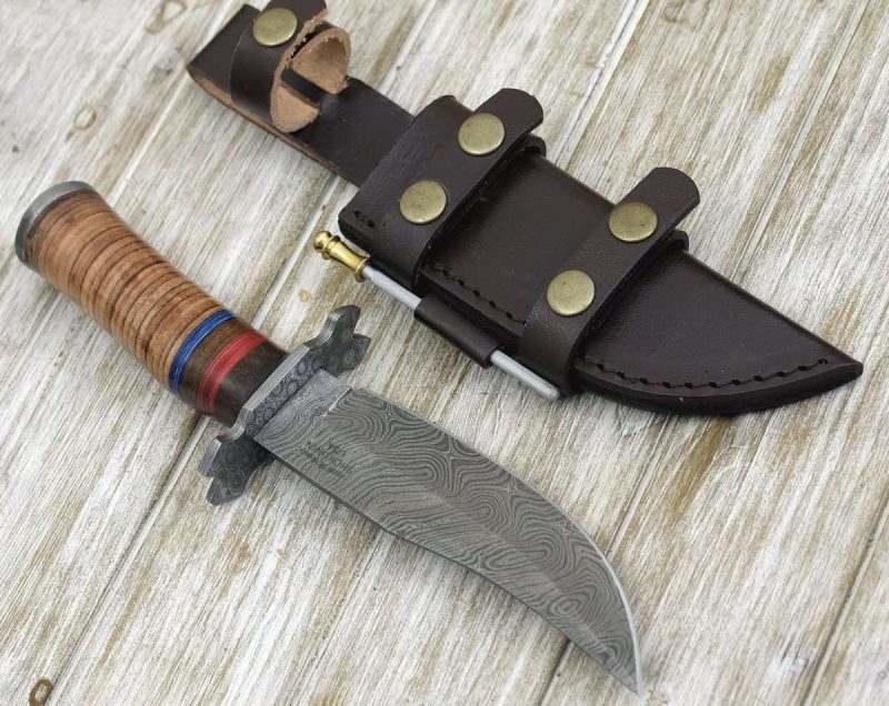 shokunin usa utility knife fusion damascus hunting knife with stacked leather handle 41588790362325