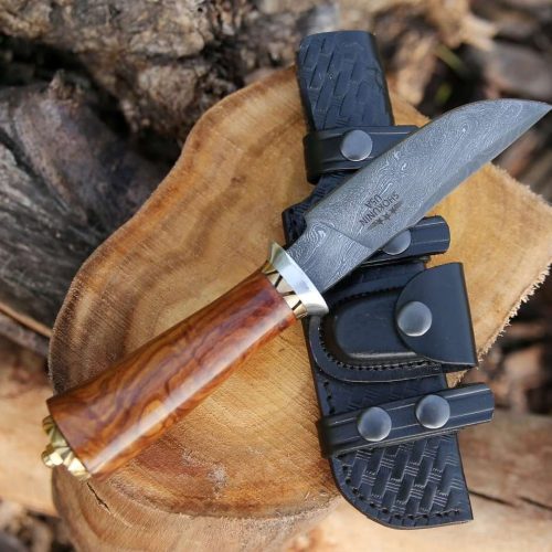 shokunin usa utility knife holy defender damascus hunting knife with exotic rose wood handle 41588784103637