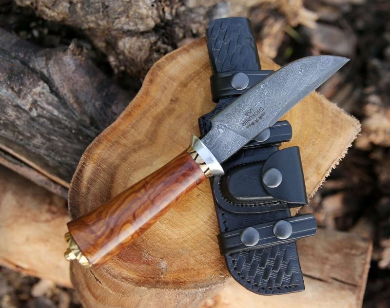 shokunin usa utility knife holy defender damascus hunting knife with exotic rose wood handle 41588784103637