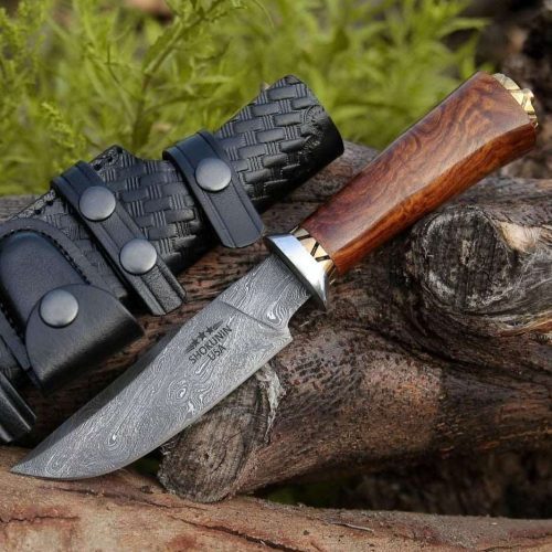 shokunin usa utility knife holy defender damascus hunting knife with exotic rose wood handle 41588789969109