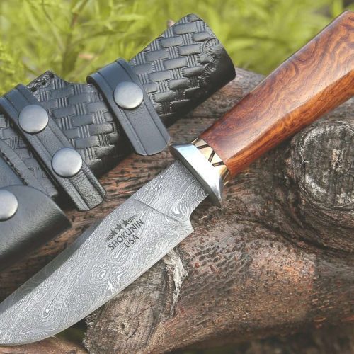 shokunin usa utility knife holy defender damascus hunting knife with exotic rose wood handle 41588796621013